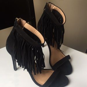 Steve Madden leather fringe high heel sandals